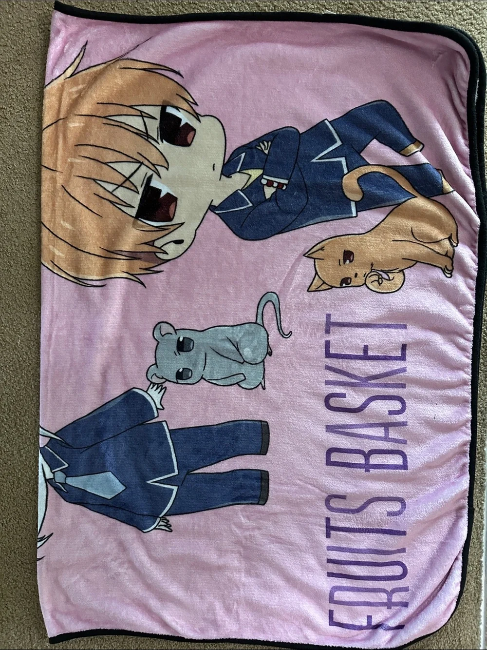 Cute Pink Anime Character Throw Blanket with Schoolgirl Design